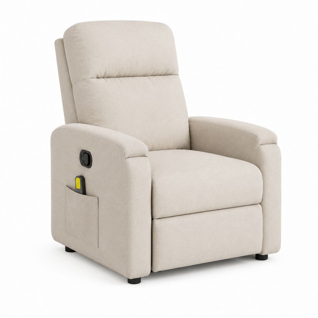 Fauteuil inclinable électrique en tissu beige avec dossier haut, 94 × 96 × 105 cm