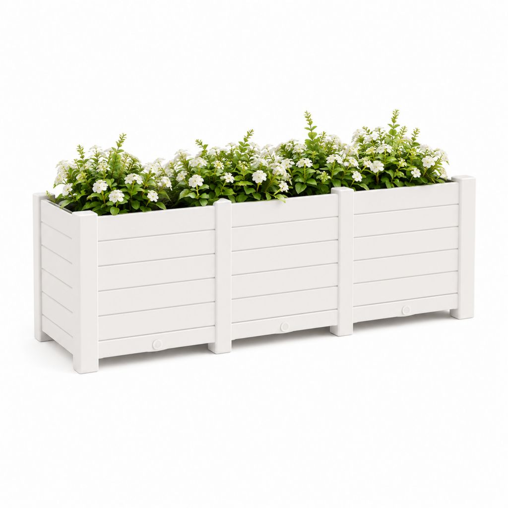 Ferme rectangulaire modulaire en PP blanc, 3 modules, 120 × 40 × 38 cm