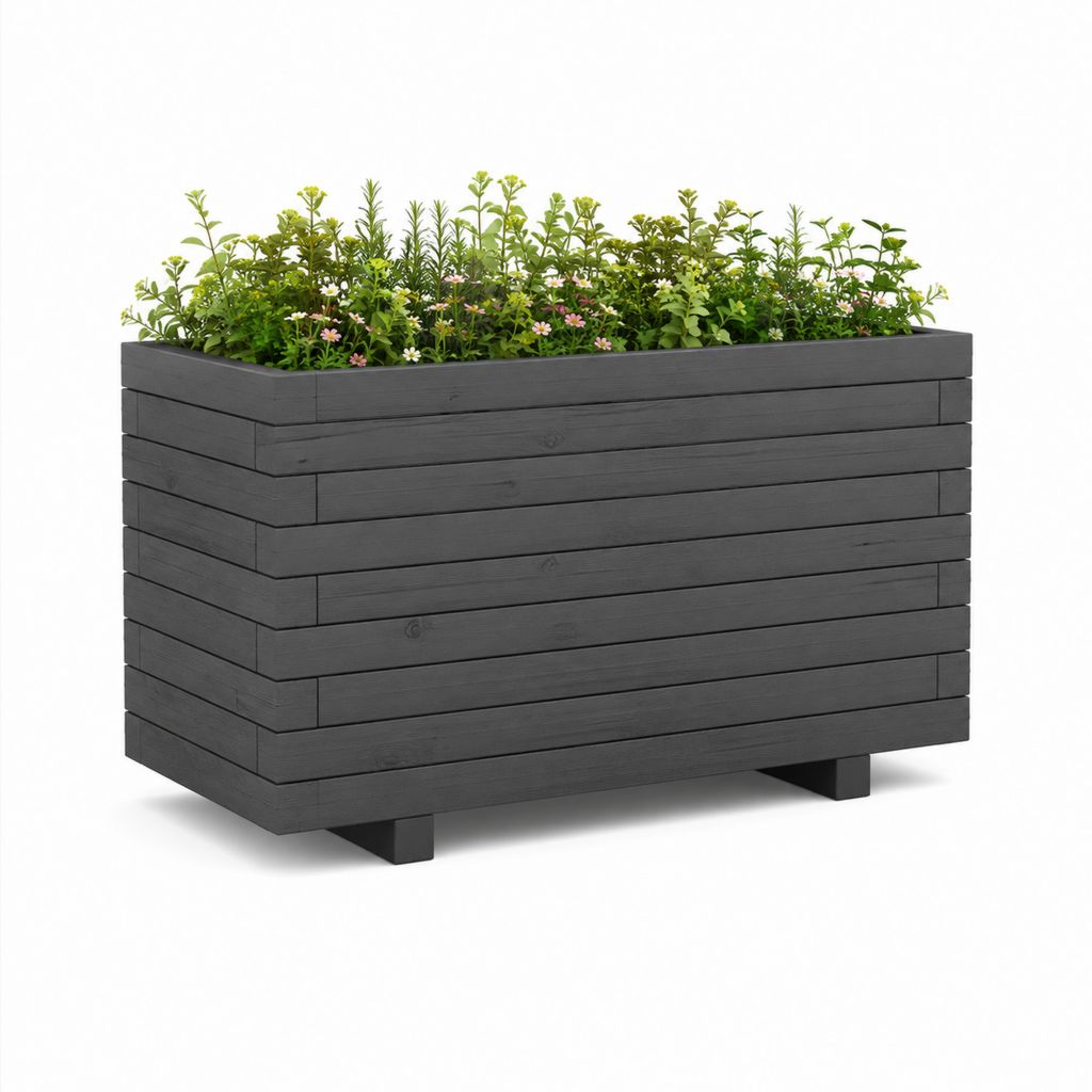 Fleur remontant rectangulaire en bois massif de pin gris anthracite 100 × 50 × 80 cm