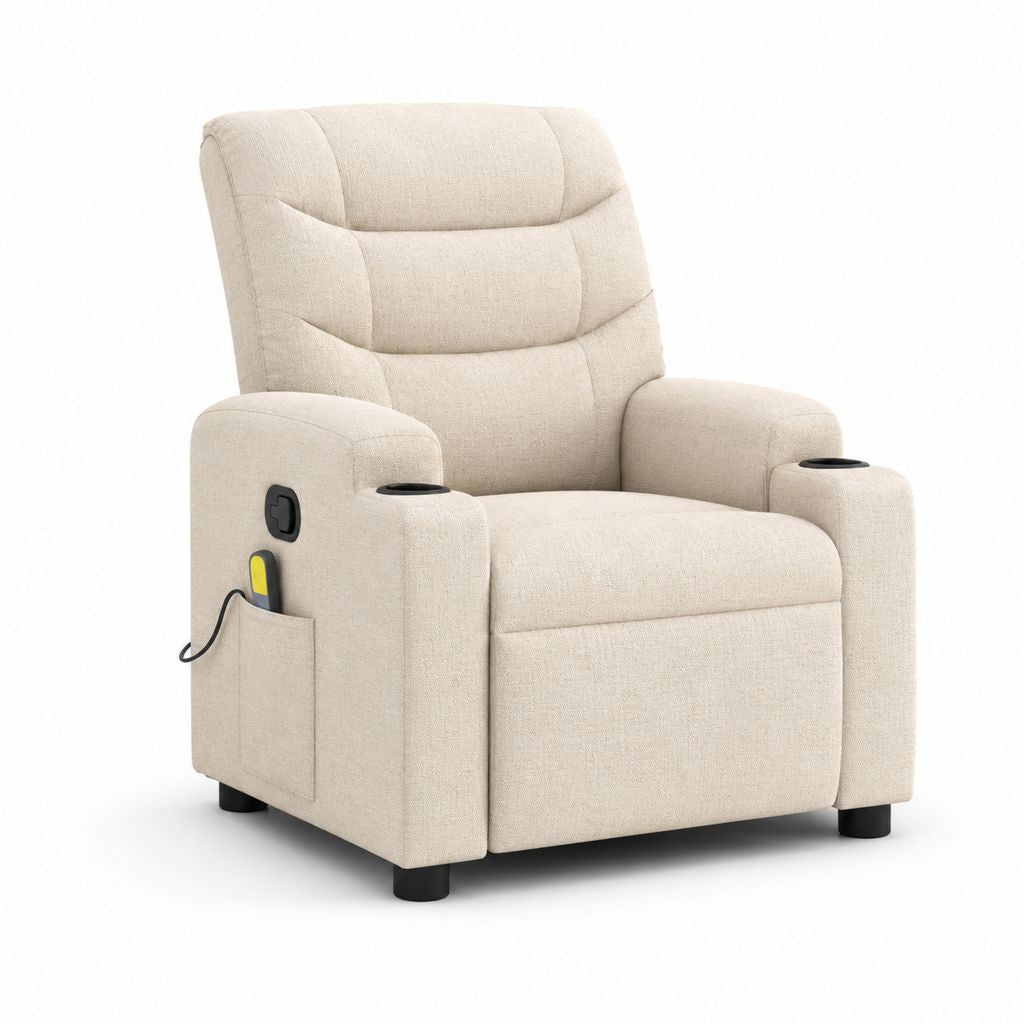 Fauteuil inclinable électrique en polyester beige avec dossier haut, repose-pieds et 2 porte-gobelets, 92 × 94 × 105 cm
