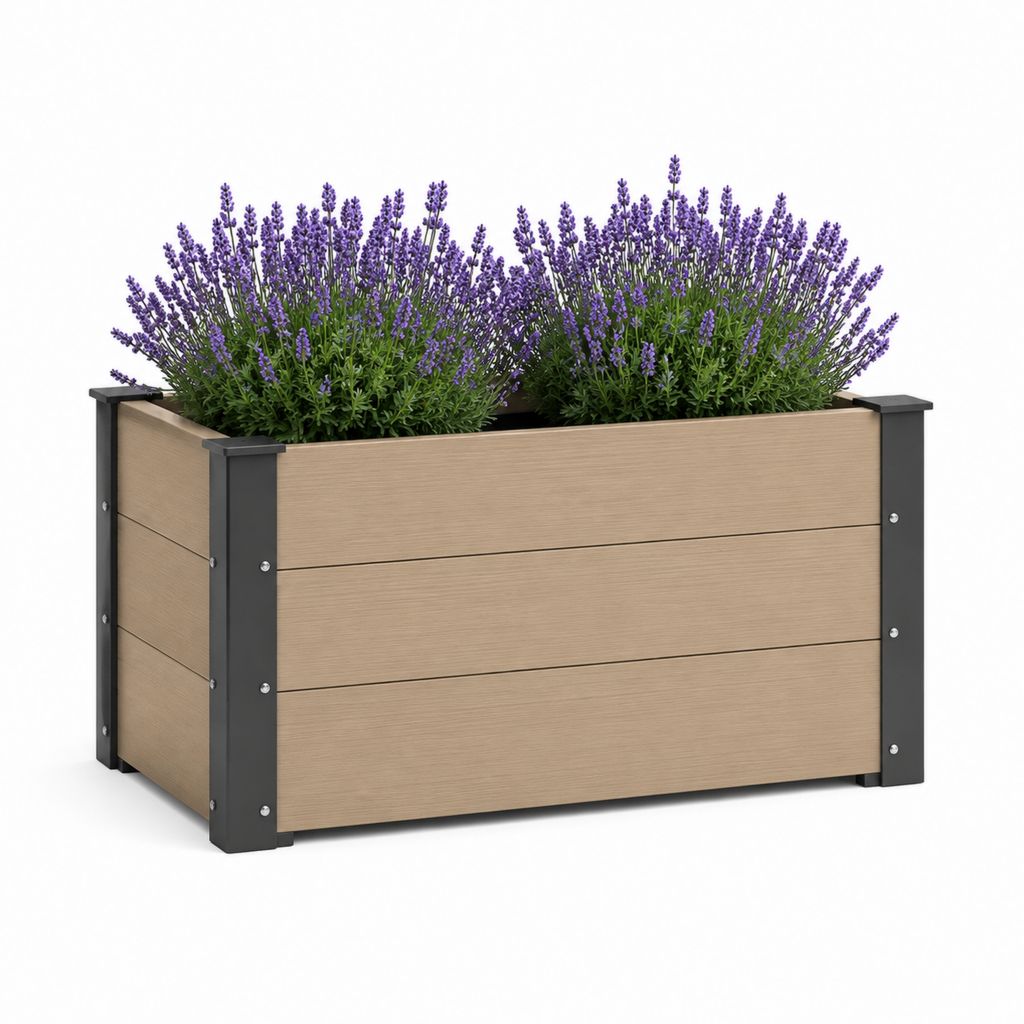 Fleur rectangulaire d'extérieur en composite WPC et aluminium, marron et anthracite, 100 × 40 × 60 cm