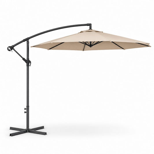 Parasol extérieur à bras latéral 300 × 300 cm en polyester et acier, beige et noir