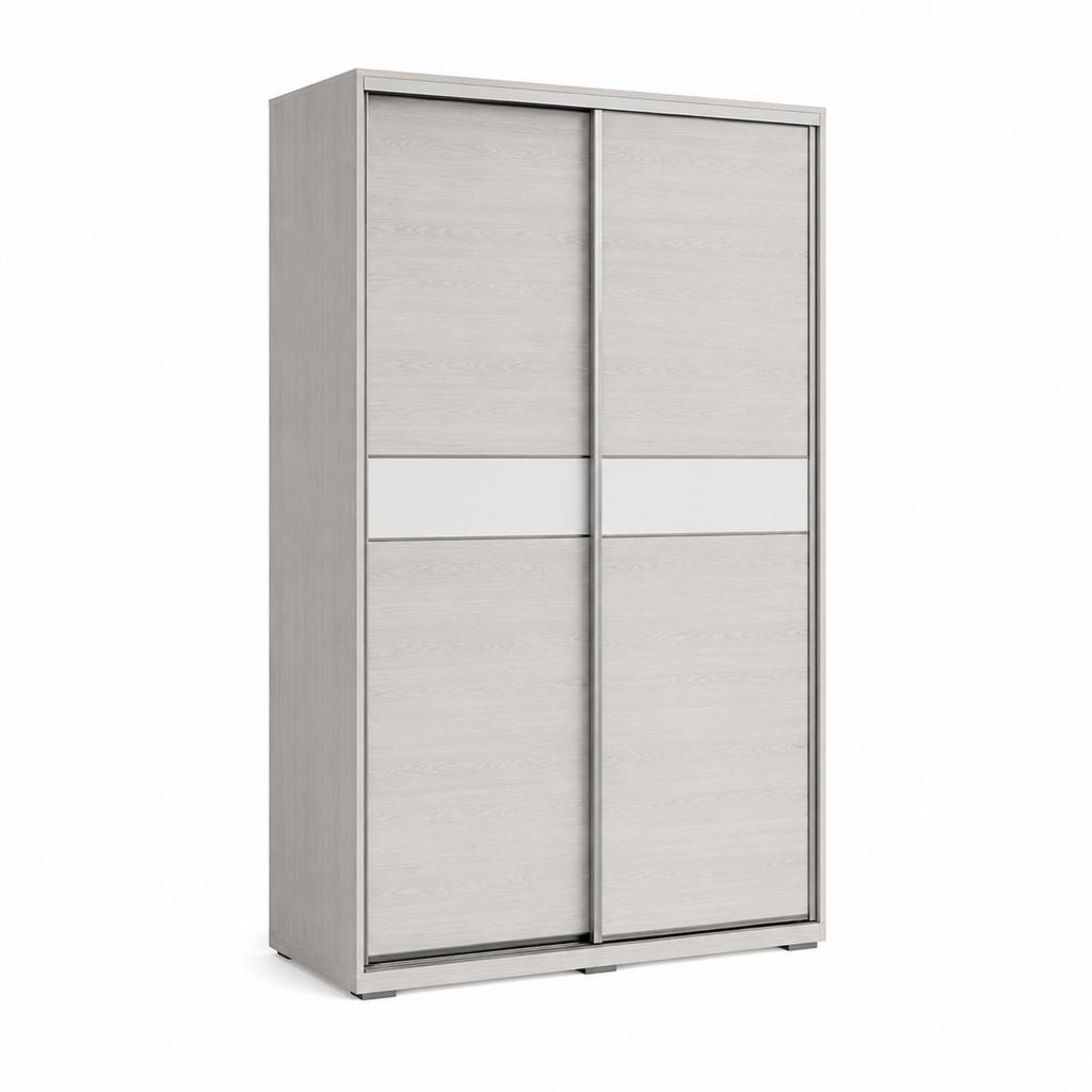 Armoire de rangement en bois à 2 portes coulissantes, gris clair et blanc, 120 × 60 × 200 cm