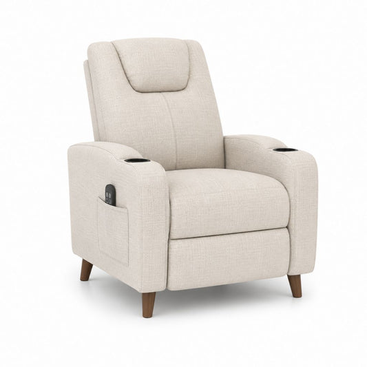 Fauteuil inclinable massage chauffé en polyester beige avec 2 porte-verres, 82 × 90 × 105 cm