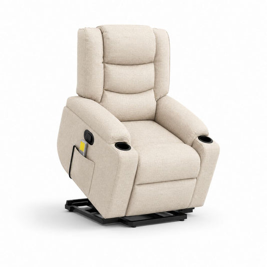 Fauteuil de relaxation électrique en polyester beige et noir avec dossier haut et 2 porte-verres, 98 × 94 × 108 cm