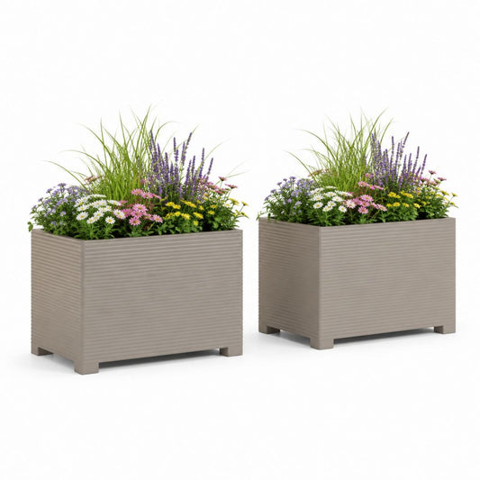 Boîte de 2 fleurs carrées d'extérieur en polypropylène tourterelle, 43 × 43 × 35 cm