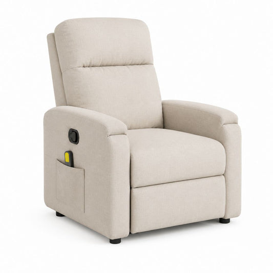 Fauteuil inclinable électrique en tissu beige avec dossier haut, 94 × 96 × 105 cm