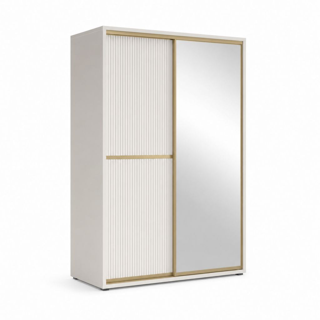 Armoire armoire à 2 portes coulissantes en melaminic truciolare et MDF avec miroir rectangulaire, blanc et or, 120 × 60 × 200 cm