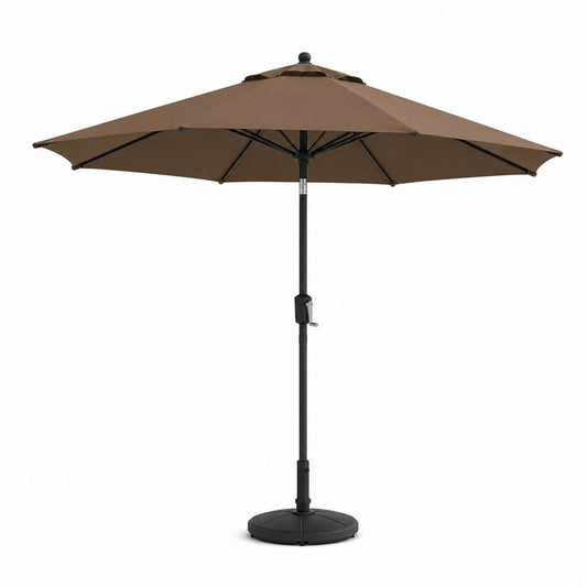 Parasol de jardin octogonal Ø 300 × H 250 cm en polyester marron avec poteau en acier noir et base de ballast