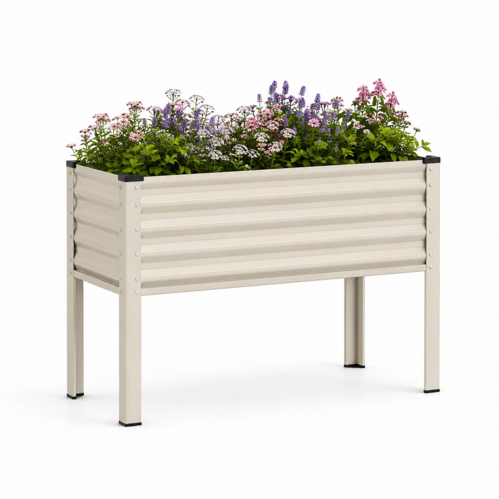 Fleur remontante rectangulaire d'extérieur en acier, beige et noir, 100 × 40 × 80 cm
