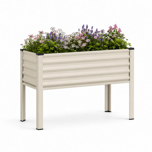 Fleur remontante rectangulaire d'extérieur en acier, beige et noir, 100 × 40 × 80 cm