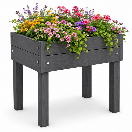 Fleur remontante rectangulaire d'extérieur en bois, anthracite, 80 × 40 × 78 cm