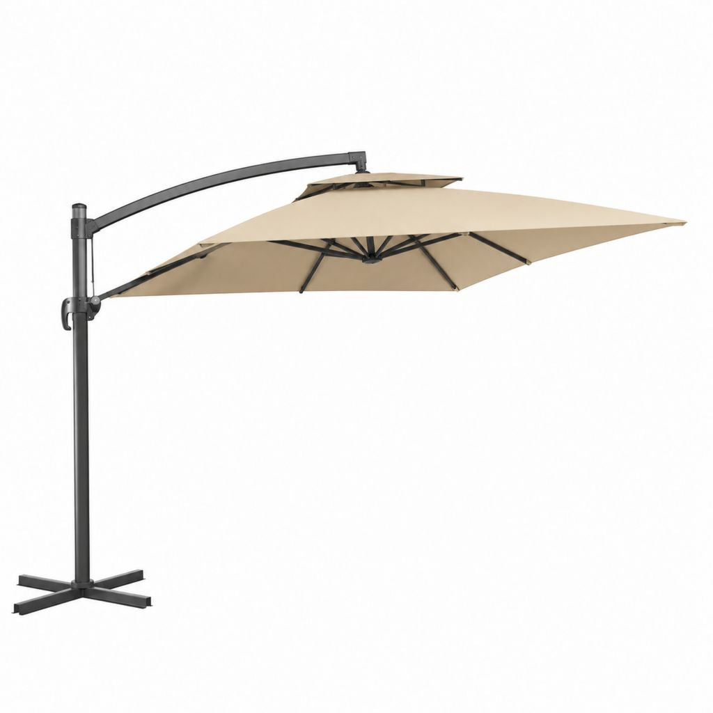 Parasol de jardin décentralisé carré 300 × 300 cm en polyester beige avec structure en acier anthracite