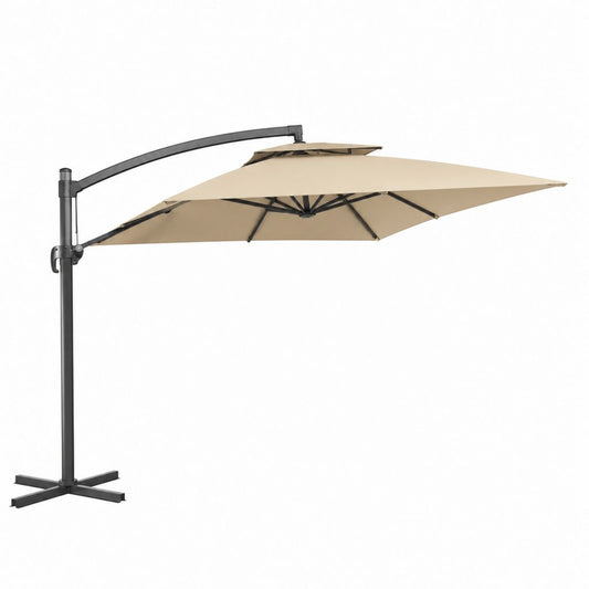 Parasol de jardin décentralisé carré 300 × 300 cm en polyester beige avec structure en acier anthracite