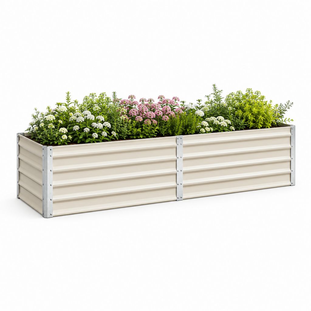 Fleur remontante rectangulaire en acier de couleur crème, 160 × 40 × 45 cm